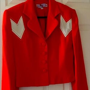 Vibrant Red Women's Blazer with White Accents